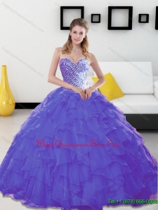 Puffy Beading and Ruffles Sweetheart Lavender Quinceanera Gowns for 2015