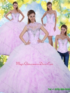 2015 Romantic and Detachable Quinceanera Dresses with Beading and Ruffles