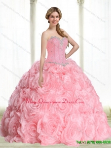 Puffy Baby Pink Sweet 15 Quinceanera Gowns with Beading for 2015