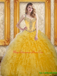 Puffy Beading and Ruffles Quinceanera Gowns for 15 in Yellow