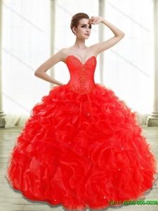 Puffy Beading and Ruffles Red Quinceanera Gowns