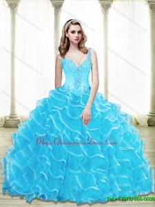 Puffy Sweetheart 2015 Quinceanera Gowns with Beading and Ruffled Layers