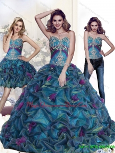 2015 Romantic Appliques and Pick Ups Sweetheart Quinceanera Dresses in Multi Color