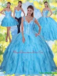 2015 Romantic Beading and Ruffles Baby Blue Sweet Sixteen Quinceanera Dresses with Sweetheart