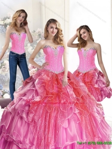 2015 Romantic Multi Color Sweet 15 Quinceanera Dresses with Beading and Ruffles