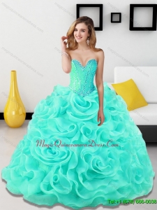 Romantic Beading and Rolling Flowers Sweetheart Light Blue Sweet 15 Quinceanera Dresses for 2015