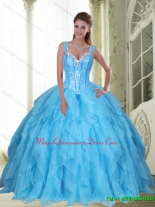 Romantic Beading and Ruffles Baby Blue Sweet Sixteen Quinceanera Dresses for 2015