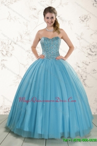 Fast Delivery Brand New Style Ball Gown Beaded Quinceanera Dress in Baby Blue