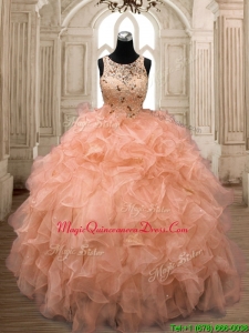 Unique Scoop Orange Sweet 16 Dress with Beading and Ruffles