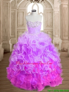 Most Popular Beaded and Ruffled Colorful Quinceanera Dress in Organza