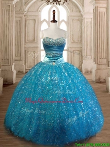 Elegant Beaded and Sequined Quinceanera Dress in Teal