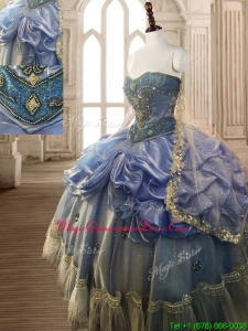 Classical Beaded and Pick Ups Big Puffy Quinceanera Dress in Blue