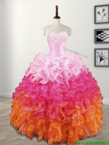Elegant Beaded and Ruffled Quinceanera Dress in Gradient Color