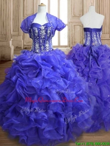 Unique Royal Blue Sweet 16 Dress with Beading and Ruffles