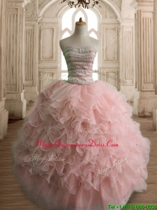 Wonderful Peach Organza Quinceanera Dress with Beading and Ruffles
