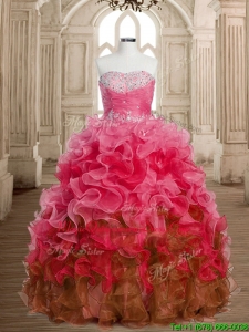Perfect Big Puffy Beaded and Ruffles Quinceanera Dress in Multi Color