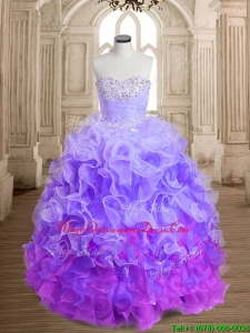 Unique Rainbow Big Puffy Quinceanera Dress with Beading and Ruffles
