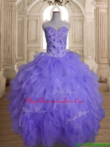 Beautiful Beaded and Ruffled Big Puffy Quinceanera Dress in Lavender