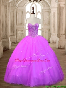 Fashionable Beaded Lilac Big Puffy Quinceanera Dress in Tulle