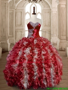 Latest Beaded Wine Red and White Sweet 15 Dress in Organza