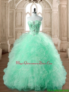 Popular Big Puffy Apple Green Quinceanera Dress with Beading and Ruffles