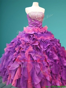 Best Beaded and Ruffled Quinceanera Dress in Purple and Pink