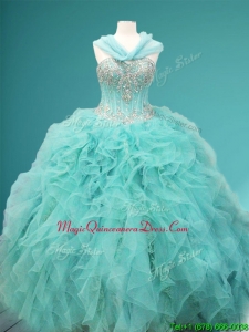 Visible Boning Beaded and Ruffled Sweet 16 Dress in Apple Green
