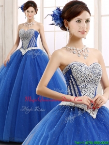 Elegant Beaded Bodice Really Puffy Sweet 16 Dress in Blue