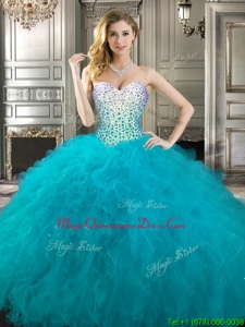 Gorgeous Teal Really Puffy Quinceanera Dress with Beading and Ruffles