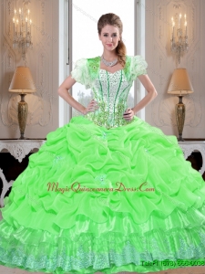 Artistic Fashionable Quinceanera Gown with Appliques and Pick Ups in Spring Green