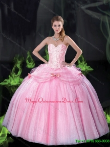 Beautiful Sweetheart Bowknot Fashionable Quinceanera Gown with Beading in Pink
