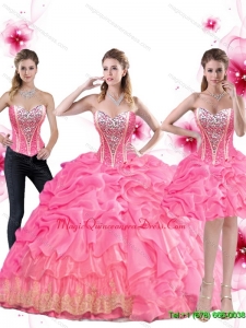 Inexpensive Rose Pink Fashionable Quinceanera Gown with Beading and Pick Ups