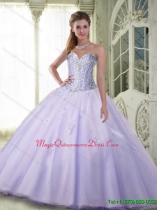 Luxurious Beaded Sweetheart Fashionable Quinceanera Gown in Lavender for 2015