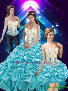 Popular Hand Made Flowers and Beaded Fashionable Quinceanera Gown with Pick Ups