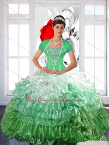 Romantic 2015 Ball Gown Fashionable Quinceanera Gown with Ruffled Layers and Beading