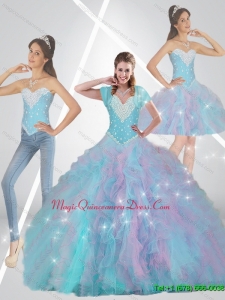 Romantic Multi Color Fashionable Quinceanera Gown with Beading and Ruffles