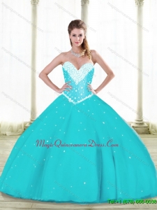 Simple Aqua Blue Fashionable Quinceanera Gown with Beading and Ruffles