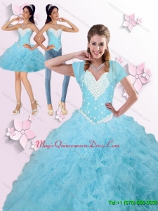 2015 Brand New Beaded and Ruffles Custom Made Quinceanera Dress in Blue