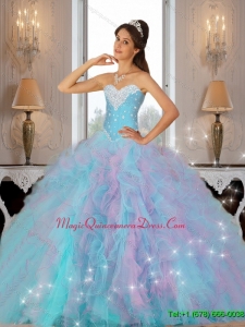 2015 Luxurious Beaded and Ruffles Custom Made Quinceanera Dress in Multi Color