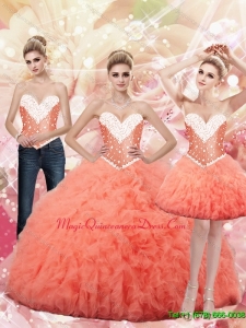2015 New Style Sweetheart Watermelon Custom Made Quinceanera Dress with Beading