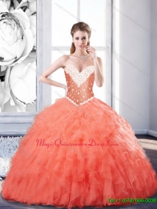 Decent Sweetheart Watermelon Custom Made Quinceanera Dress with Beading and Ruffles