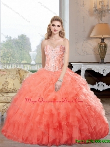 Decent Sweetheart Watermelon Custom Made Quinceanera Dress with Ruffles and Beading