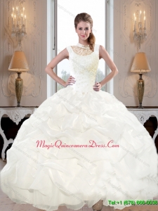 Discount 2015 High Neck and Beaded Custom Made Quinceanera Dress with Pick Ups