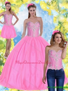 Discount Ball Gown Pink 2015 Quinceanera Dresses with Beading