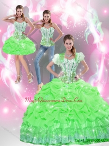 Latest Spring Green Custom Made Quinceanera Dress with Appliques and Pick Ups