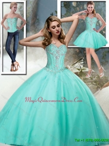 2015 Discount Sweetheart Quinceanera Dresses with Beading in Aqua Blue