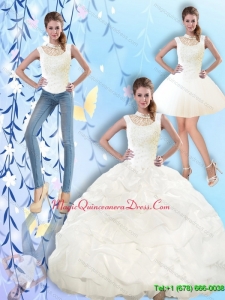 2015 Puffy High Neck and Beaded Quinceanera Dresses with Pick Ups