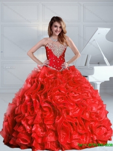 2015 Puffy Luxury Beaded and Ruffles Quinceanera Dresses in Red