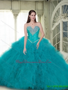 Luxury Ball Gown Quinceanera Dresses with Beading and Ruffles in Turquoise