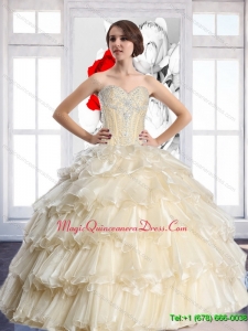 Luxury Champagne Sweetheart Quinceanera Dresses with Beading and Ruffled Layers